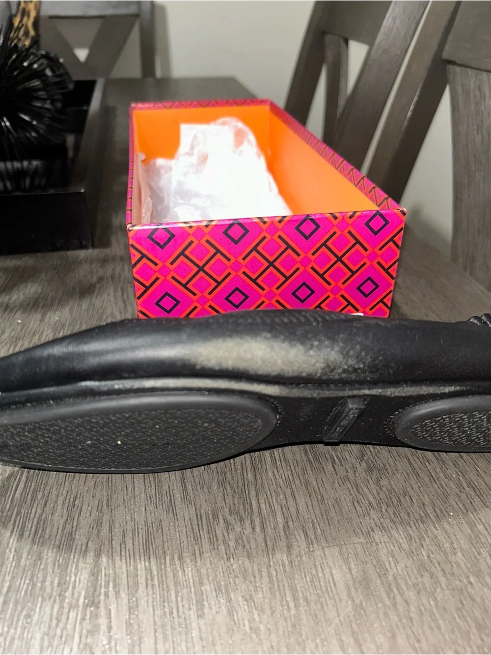 Tory Burch Black Leather Logo Round-Toe Ballet Flats